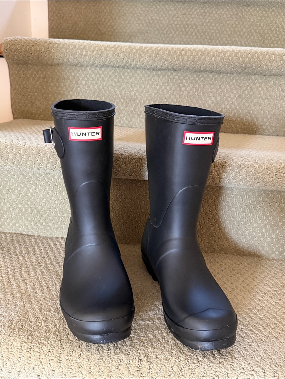 Hunter Black Rain Boots with Red Logo